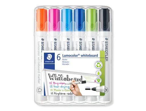 Marcador Staedtler Lumocolor 351 para Pizarra Blanca Punta Redonda 2 mm Recargable Estuche 6 Unidades Colores