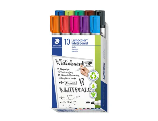 Marcador Staedtler Lumocolor 351 para Pizarra Blanca Punta Redonda 2 mm Recargable Caixa de 10 Unidades Colores