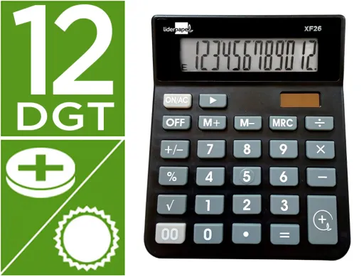 Calculadora de Secretária Xf26 12 Digitos Solar e Pilhas 127x105x24 mm Cor Preto