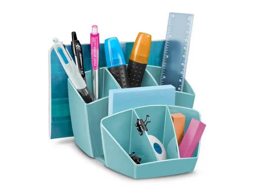 Organizador de Secretária Cep Riviera Plástico 8 Departamentos Cor Verde Agua 143x158x93 mm