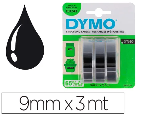 Fita Dymo 3d 9mm X 3mt para Etiquetadora Omega/Junior Cor Preto Blister 3 Unidades