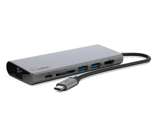 Adaptador Belkin Avc008btsgy Multiportas Usb-c a Ethernet / Usb-c / Usb-a / Hdmi / Sd Cor Cinza