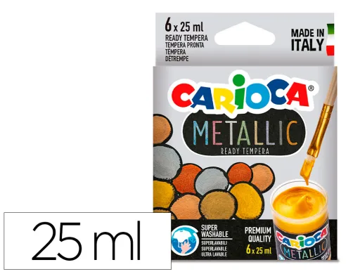 Guache Escolar Carioca Metallic Frasco 25 Ml Caixa de 6 Cores Sortidas