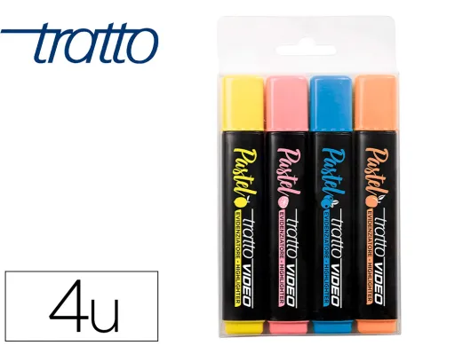 Marcador Tratto Video Pastel Fluorescente Blister de 4 Unidades Colores Surtidos