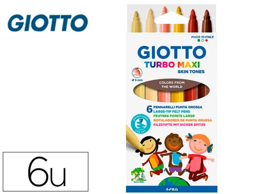 Marcador Giotto Turbo Maxi Skin Tones Caixa de 6 Colores Surtidos Lavables Punta Bloqueada