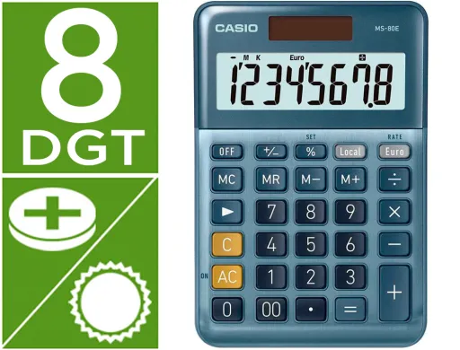 Calculadora Casio ms-80e Secretária 8 Digitos Tx +/- Tecla Duplo Zero Cor Azul