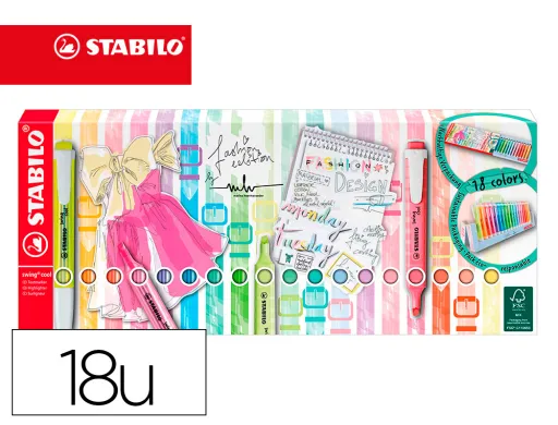 Marcador Stabilo Fluorescente Swing Cool Pastel Deskset Estojo de 18 Unidades Cores Sortidas