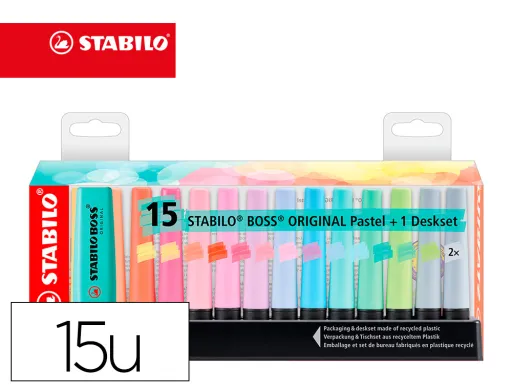 Marcador Stabilo Boss Fluorescente 70 Pastel Deskset Estojo de 15 Unidades Cores Sortidas