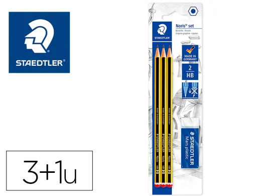 Lápis de Grafite Staedtler Noris Nº2 Hb Blister de 3 Unidades + 1 Borracha Mars Plastic