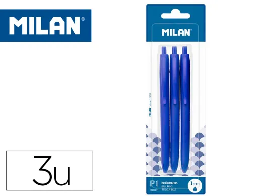 Esferográfica Milan p1 Retrátil 1 mm Touch Azul Blister de 3 Unidades