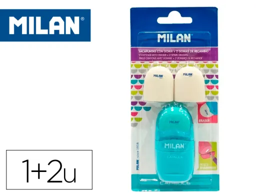 Apara Lápis Milan Capsule Plástico 1 Uso com Borracha + 2 Recargas de Borracha