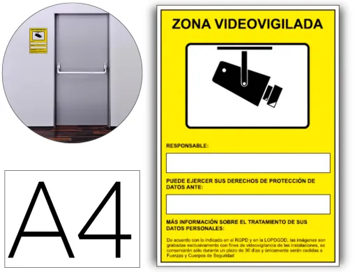 Pictograma Archivo 2000 Camaras de Vigilancia em Gravação as 24 Horas Pvc Amarelo Luminiscente 210x297 mm