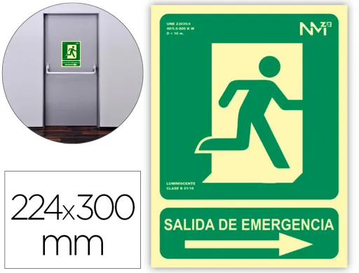 Pictograma Archivo 2000 Saida de Emergencia Direita Pvc Verde Luminiscente 224x300 mm