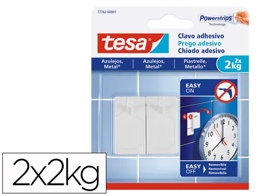 Prego Autoadesivo Tesa Fixação Ate 2 kg Uso Azulejos Removível Blister de 2 Unidades