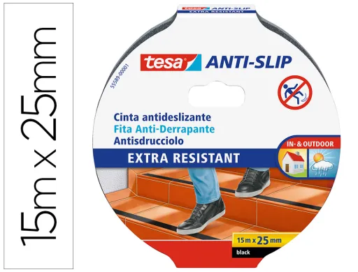 Fita Antideslizante Adesiva Tesa Uso Interior / Exterior Cor Preto 15 mt X 25 mm