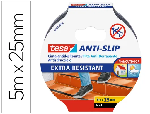 Fita Antideslizante Adesiva Tesa Uso Interior / Exterior Cor Preto 5 mt X 25 mm