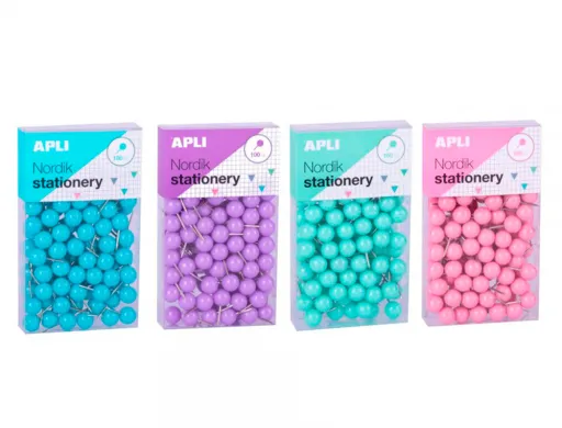 Alfinetes de Sinalização Apli Redondas Nordik 9 X 20 mm Cor Pastel Sortidas Caixa de 100 Unidades