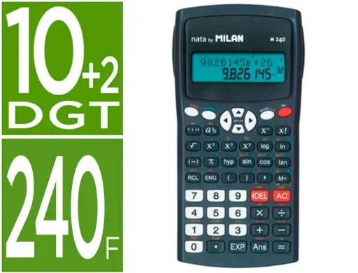 Calculadora Milan Cientifica M240 Black 2 Linhas 240 Funções 10+2 Digitos Cor Preta com Tampa Cor Cinza