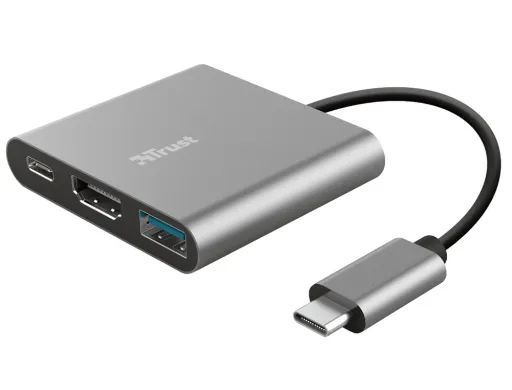 Adaptador Trust Dalyx 3 em 1 Multiport Usb-c / Usb-a Usb-c Hdmi 2.0 Cor Alumínio