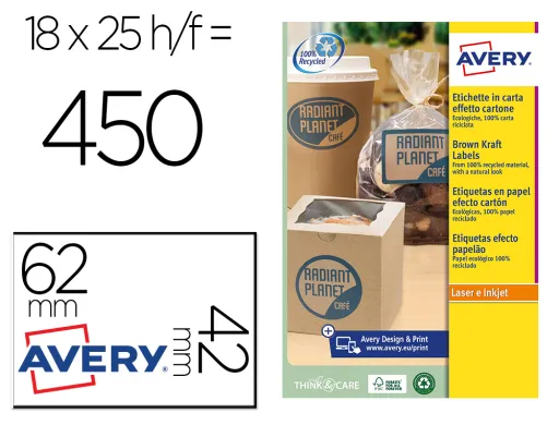 Etiqueta Adesiva Avery Kraft Efecto Carton Rectangular Removible para Impresora Laser Inyeccion Tinta