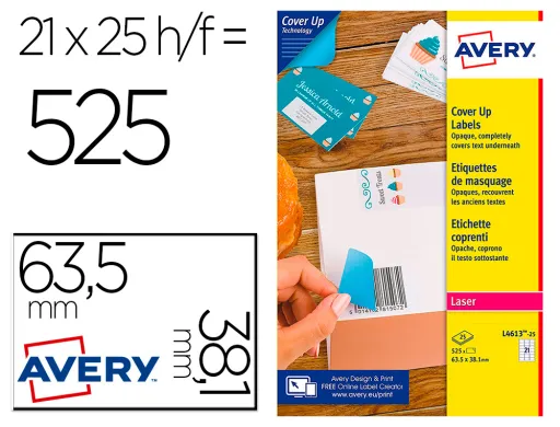 Etiqueta Adesiva Permanente Avery Para Laser Printer Branco 63,5x38,1 Mm Caixa De 525 Pcs.