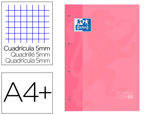 Recarga Cor 1 Oxford Din A4+ 80 Folhas 90 gr Quadricula 5 mm 4 Furos Cor Rosa Chiclet