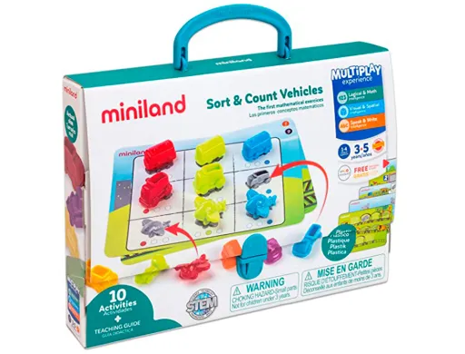 Jogo Miniland 36 Vehiculos Y 5 Fichas de Actividad a Doble Cara para Logica Matematica 310x70x531 mm