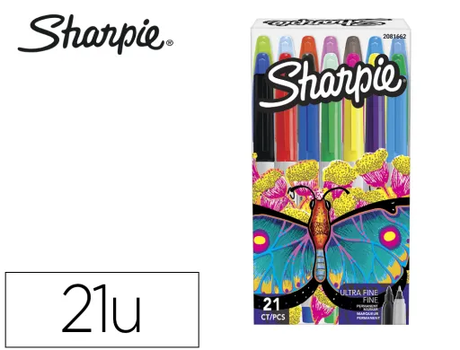 Marcador Sharpie Permanente Pack Borboleta de 14 Unidades Ponta Fina + 7 Unidades Ponta Ultra Fina Cores Sortidas