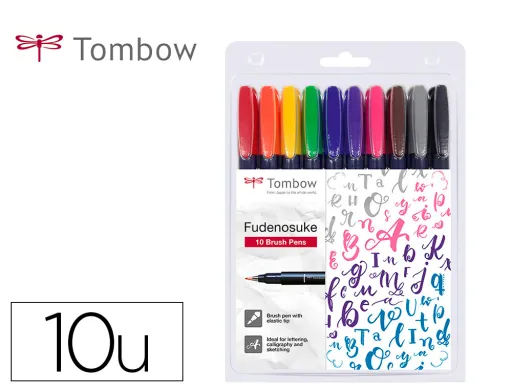 Marcador Tombow Ponta Pincel Dual Fudenosuke Ponta Dura Tinta Base de Agua Estojo de 10 Unidades Cores Sortidas