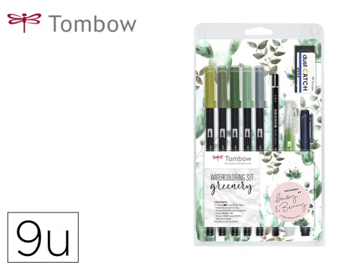 Conjunto Watercoloring Tombow Greenery 9 Pecas