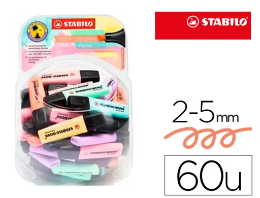 Marcador Fluorescente Stabilo Boss 70 Pastel Expositor Boiao de 60 Unidades Cores Sortidas