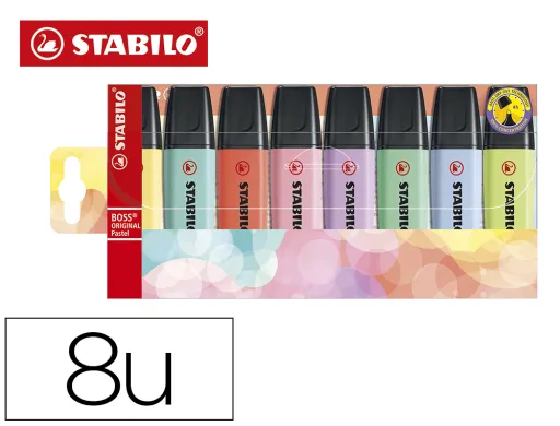 Marcador Stabilo Boss Fluorescente 70 Pastel Estojo de 8 Unidades Cores Sortidas