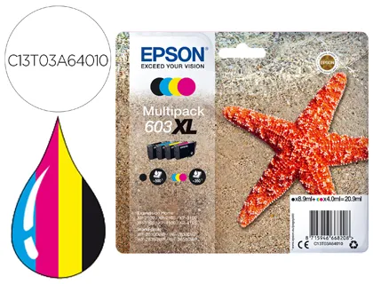 Tinteiro Epson 603xl xp-2100 / 2105 / 3100 / 4100 / wf-2810 / 2830 / 2835 / 2850 Multipack 4 Cores Preto Amarelo Ciano Ma