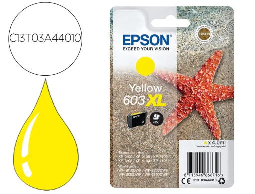 Tinteiro Epson 603xl xp-2100 / 2105 / 3100 / 4100 / wf-2810 / 2830 / 2835 / 2850 Amarelo 350 Pag