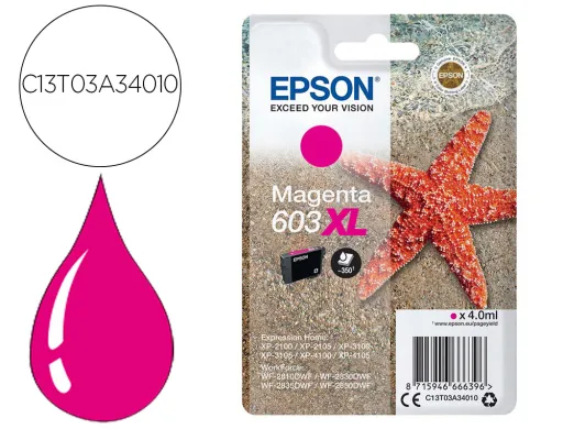 Tinteiro Epson 603xl xp-2100 / 2105 / 3100 / 4100 / wf-2810 / 2830 / 2835 / 2850 Magenta 350 Pag