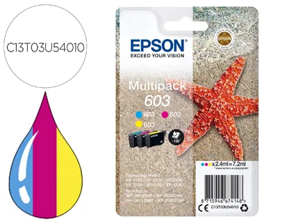 Tinteiro Epson 603 xp-2100 / 2105 / 3100 / 4100 / wf-2810 / 2830 / 2835 / 2850 Multipack 3 Cores Amarelo Ciano Magenta 13