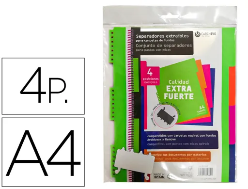 Separadores Carchivo Polipropileno Extra Rigido Din A4 500 Mc Multifuros Extraivel Conjunto de 4 Posições