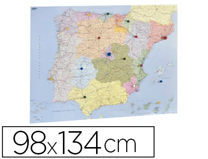 Mapa Parede Faibo Espanha e Portugal Plastificiado Enrolado 98x134 cm