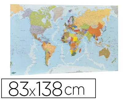 Mapa Mundi Parede Faibo Plastificado Enrolado 83x138 cm