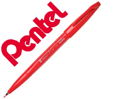 Caneta Pincel Pentel Touch para Caligrafia Cor Vermelho