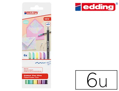 Marcador Edding Ponta Fibra 1200 Pastel Ponta Redonda 1 mm Estojo de 6 Unidades Cores Sortidas