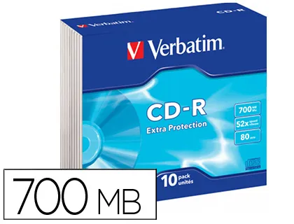 Cd-r Verbatim Extra Proteção Capacidade 700mb Velocidade 52x 80 Min Caixa de 10 Unidades