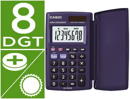 Calculadora Casio hs-8ver Bolso 8 Digitos Conversao Moeda com Capa Cor Azul