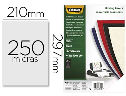 Capa de Encadernação Fellowes Cartão Din A4 a Imitar Pele Preta Delta 250 gr Pack de 100 Unidades