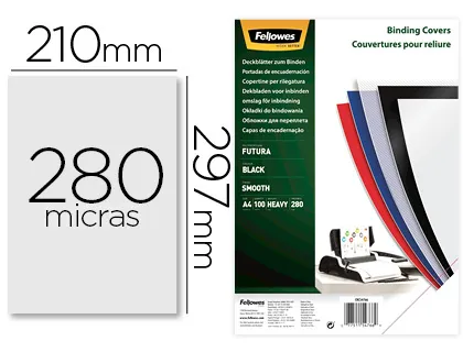 Capa de Encadernação Fellowes Polipropileno Din A4 Preta 280 Microns Pack de 100 Unidades