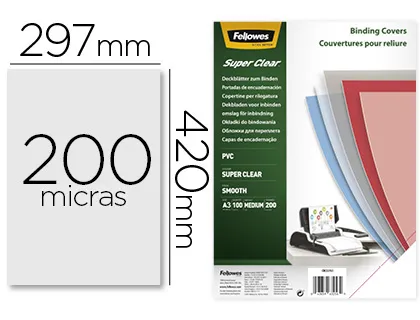 Capa de Encadernação Fellowes Pvc Din A3 Transparente 200 Microns Pack de 100 Unidades