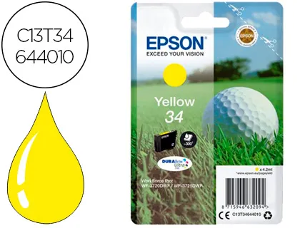 Tinteiro Epson 34 Workforce Pro wf-3720 / wf-3720dwf / wf-3725dwf Amarelo 300 Paginas