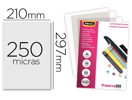 Bolsa de Plastificar Fellowes Brilho Din A4 250 Microns Pack de 100 Unidades