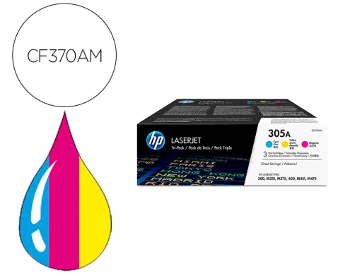 Toner HP 305a Laserjet Pro 300 / M351 / 400 / M451 / Mfp M375 / Mfp M475 Pack Cor Amarelo Ciano Magenta 2600