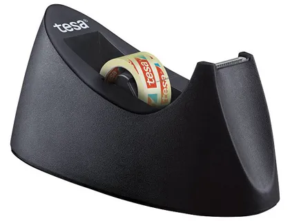 Desenrolador de Secretária Tesa em Plástico Easy Cut Curve Preto para Fita de 33mx19mm + 1 Fita Tesafilm Transparen